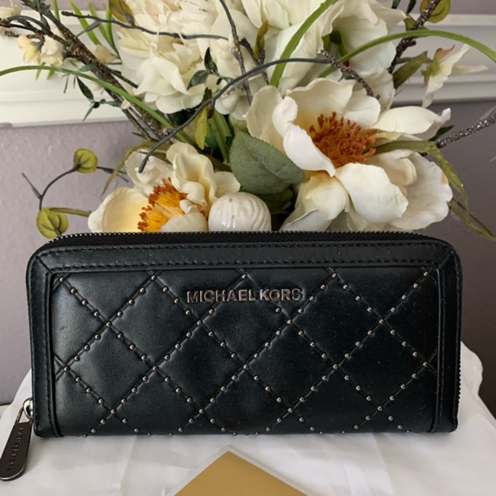 Michael Kors Studded Accordion Black Wallet